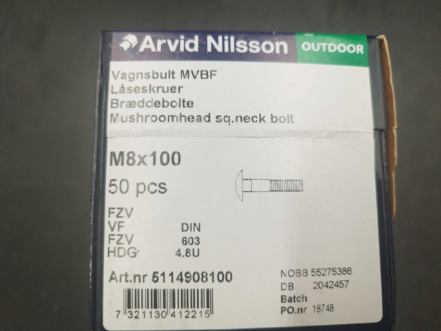 1511733-2 Vagnsbult - 400 st, Arvid Nilsson, M8x100, Outdoor