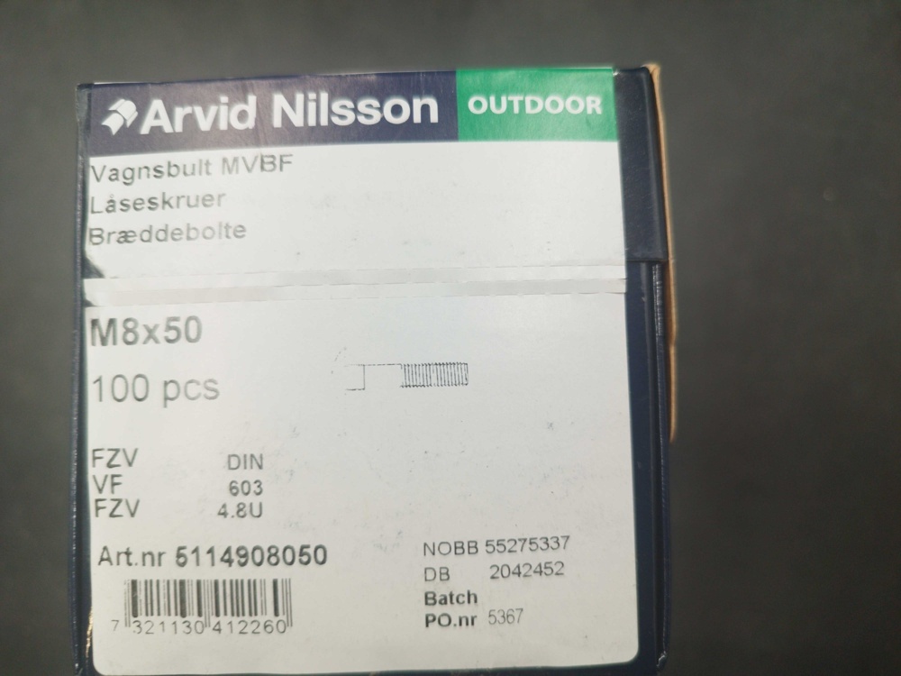 1511739-2 Carriage bolts - 800 pcs, Arvid Nilsson, M8x50