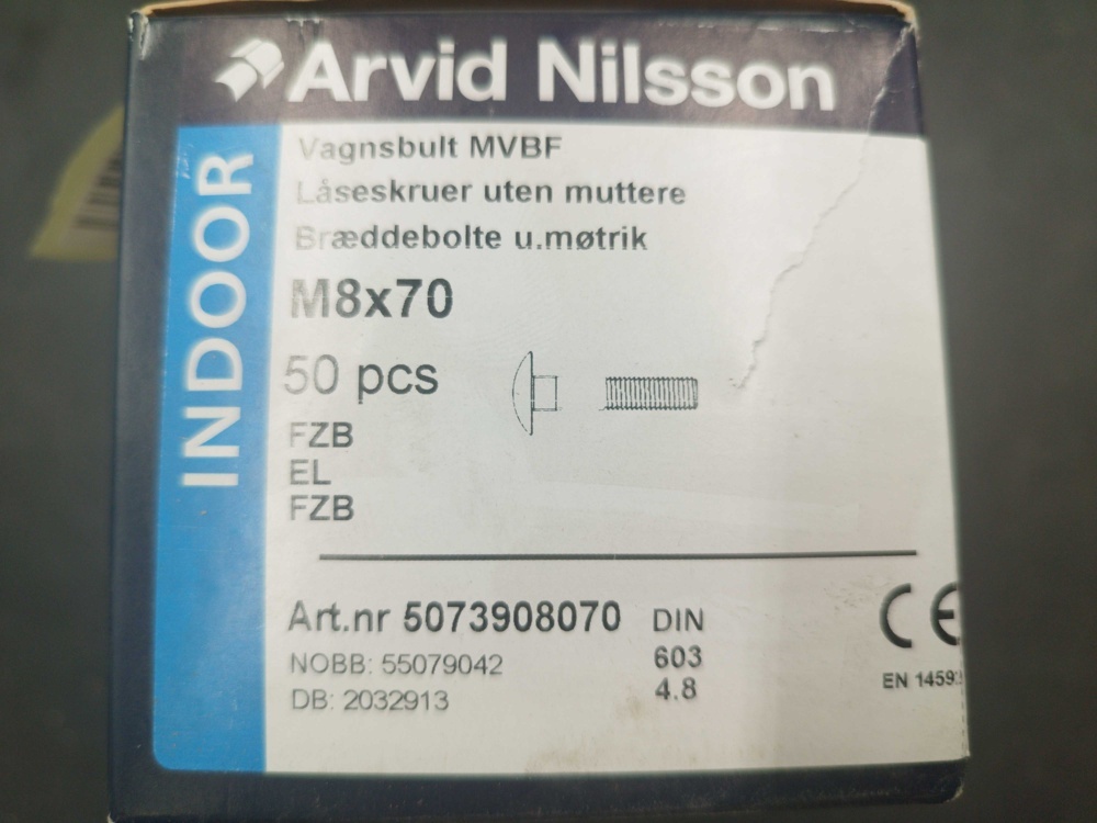 1511741-2 Carriage bolt - 300 pcs, Arvid Nilsson, M8x70