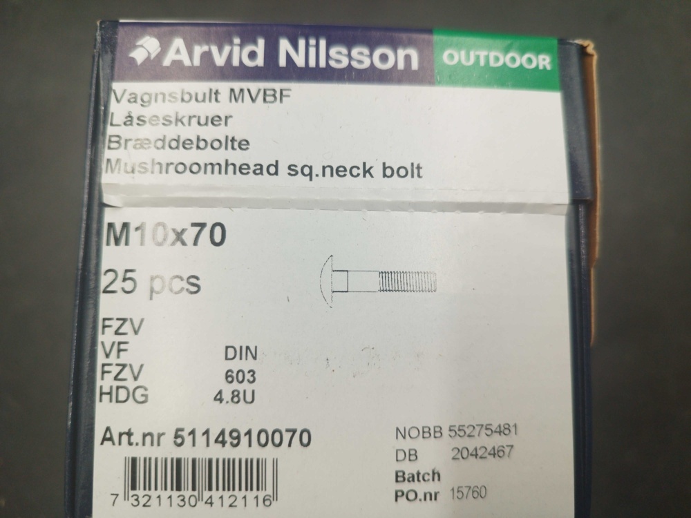 1511757-2 Vagnsbult - 300 st, Arvid Nilsson, M10x70, varmförzinkad