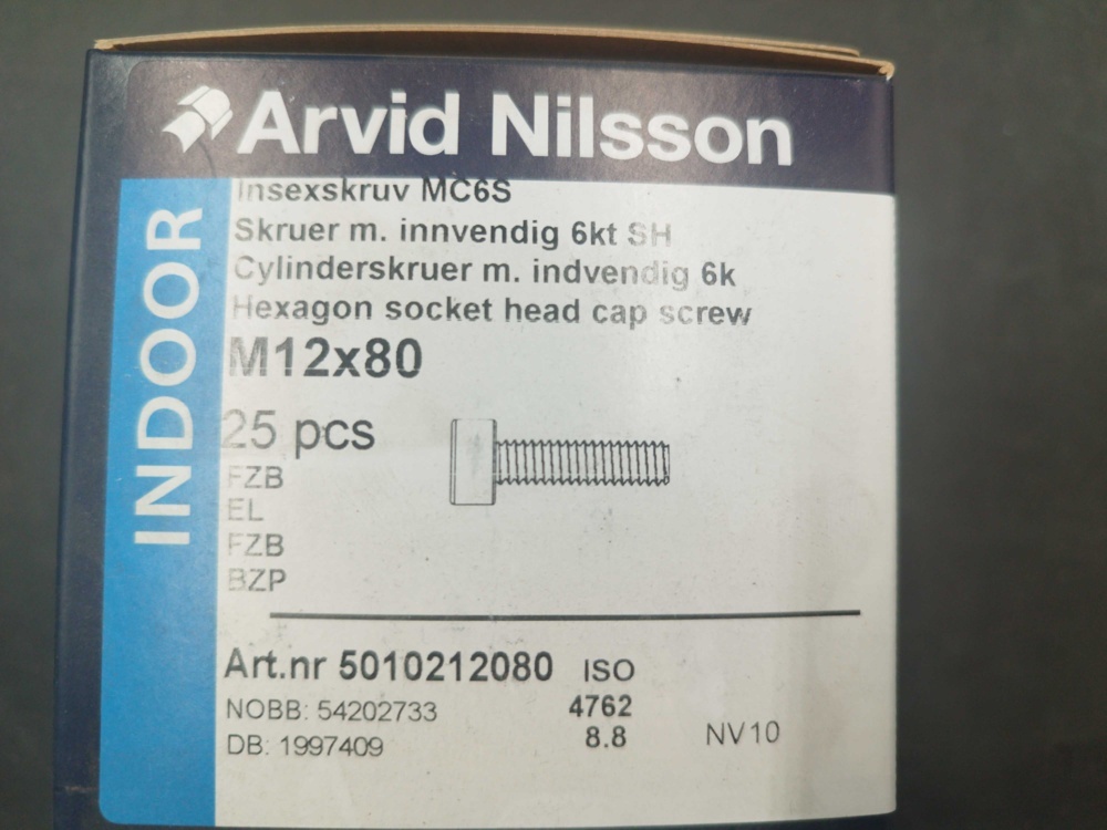 1511797-2 Allen screw - 150 pcs, Arvid Nilsson, M12x80, ISO 4762 8.8