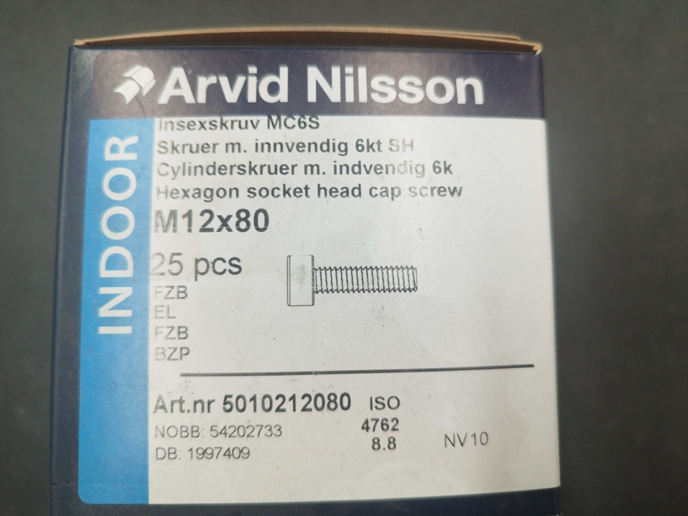 1511799-2 Insexskruv - 150 st, Arvid Nilsson, M12x80, ISO 4762 8.8