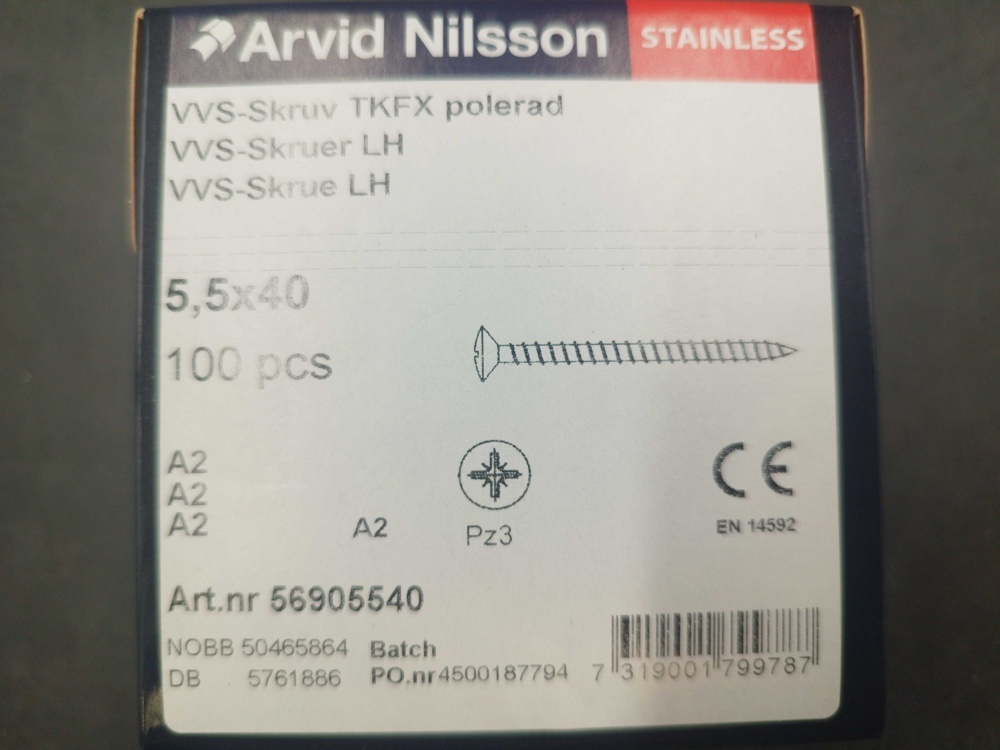 1511821-2 Plumbing screws - 900 pcs, Arvid Nilsson, 5.5x40, A2