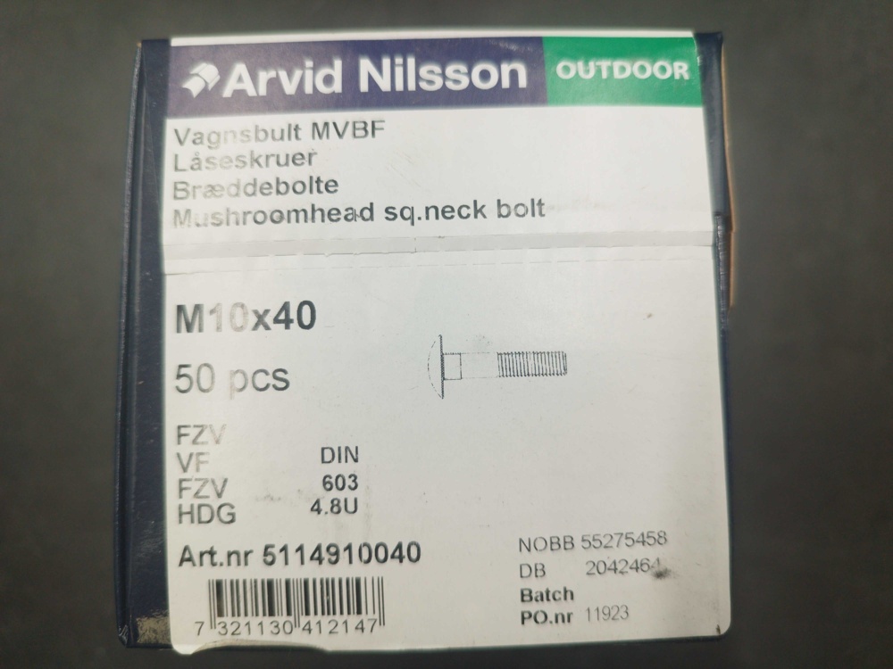 1512900-2 Vagnsbult och skarvmutter, 200 st - Arvid Nilsson, M10x40, FZV