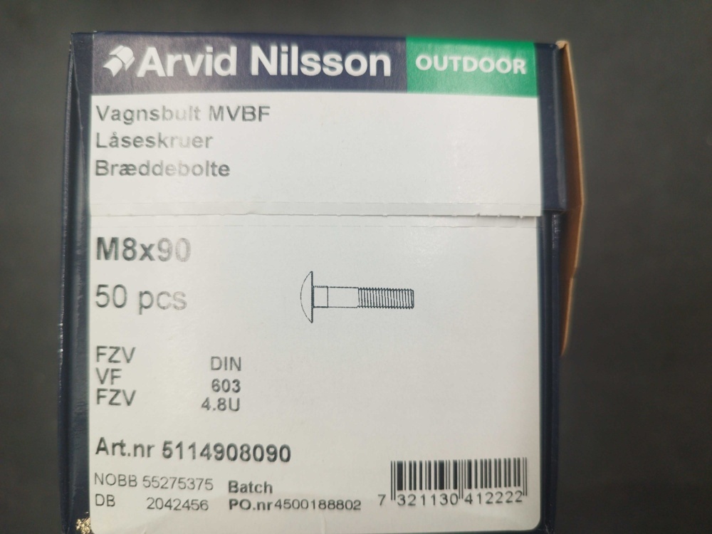 1512901-2 Carriage bolt, 200 pcs - Arvid Nilsson, M8x90, FZV