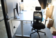 1501627 Workroom with electric desk, computer monitors, two work chairs