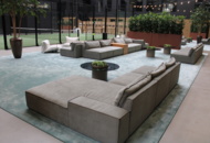 1501673 Modulsoffa 17 enheter, Blå station bord 3 st, fåtöljer 3 st