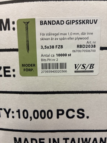 1515871-3 10,000 pcs Banded drywall screw 3.5x38mm FZB, VSB