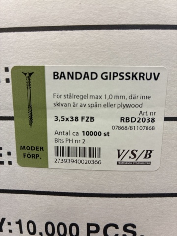 1515891-3 10,000 pcs Banded drywall screw 3.5x38mm FZB, VSB