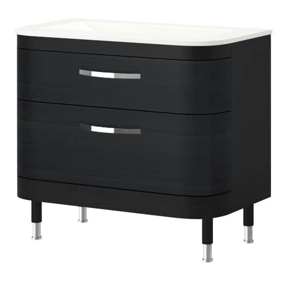 1517774-1 Kommod med tvättställ och spegel – DuoBad, Garbo, svart, 90 cm